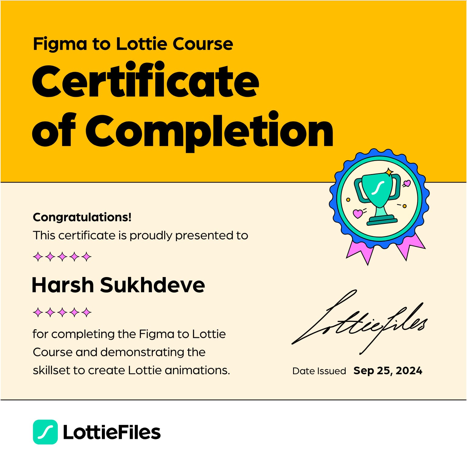 Figma to Lottie Certificate